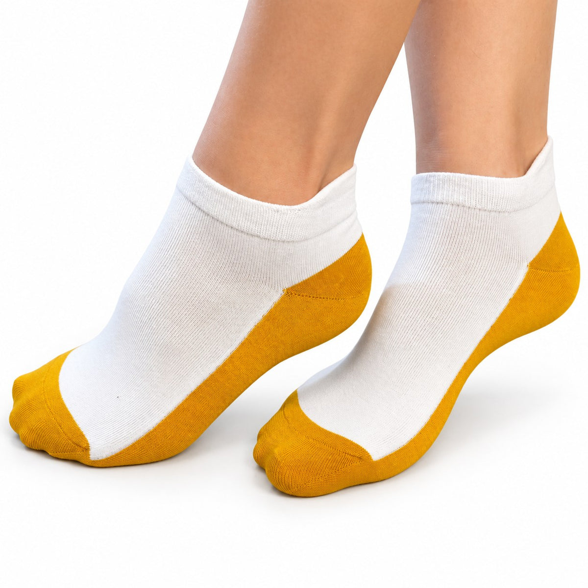 SPACETAO Women's Ankle Socks – White & Gold | Breathable, Quick-Drying, Odor Control