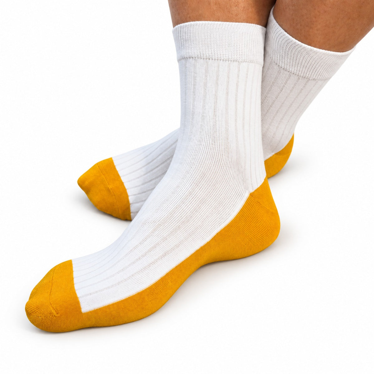 SPACETAO Men's Crew Socks – White & Gold | Breathable, Quick-Drying, Odor Control